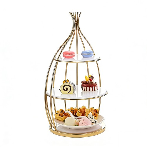 3-Tier Gold Birdcage Dessert Stand | Afternoon Tea Server