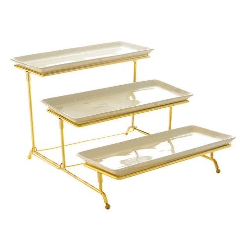 3-Tier Gold Rim Ceramic Cake Stand | Tiered Serving Tray for Afternoon Tea