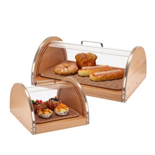 Wooden Bread Display Case | Acrylic Lid Dust-Proof Dessert Tray