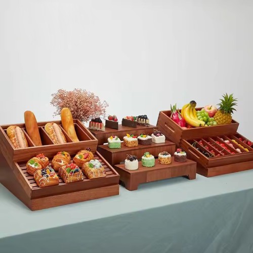 Natural Wooden Buffet Display Set | Modular Food Riser for Hotel & Breakfast