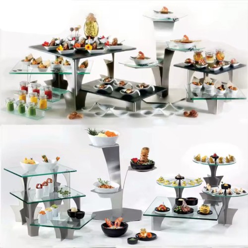 Commercial Stainless Steel & Glass Buffet Display Set | Modern Food Riser for Hotel & Banquet