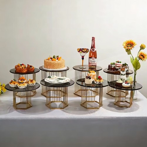 Gold Hexagonal Metal Display Stand Set | Wedding Catering Riser