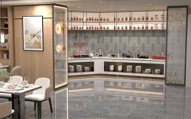 Buffet stove keeping food hot at self-service buffet