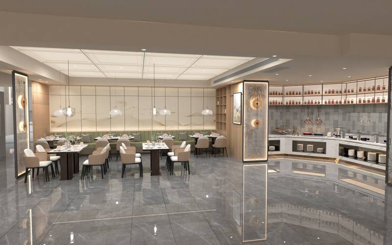 Customers serving food from buffet stove