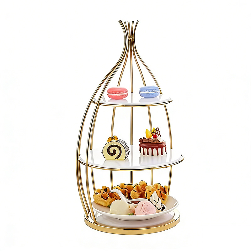 3-Tier Gold Birdcage Dessert Stand | Afternoon Tea Server 主图