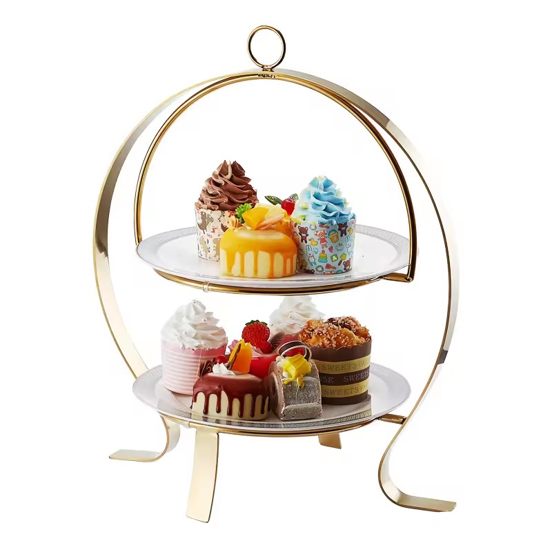 2-Tier Gold Round Dessert Stand | Afternoon Tea Server 主图