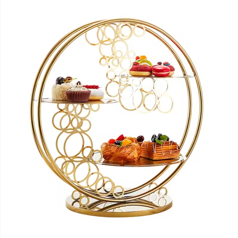 Luxury Golden Round Cake Stand | 3-Tier Dessert Display for Wedding & Party 主图