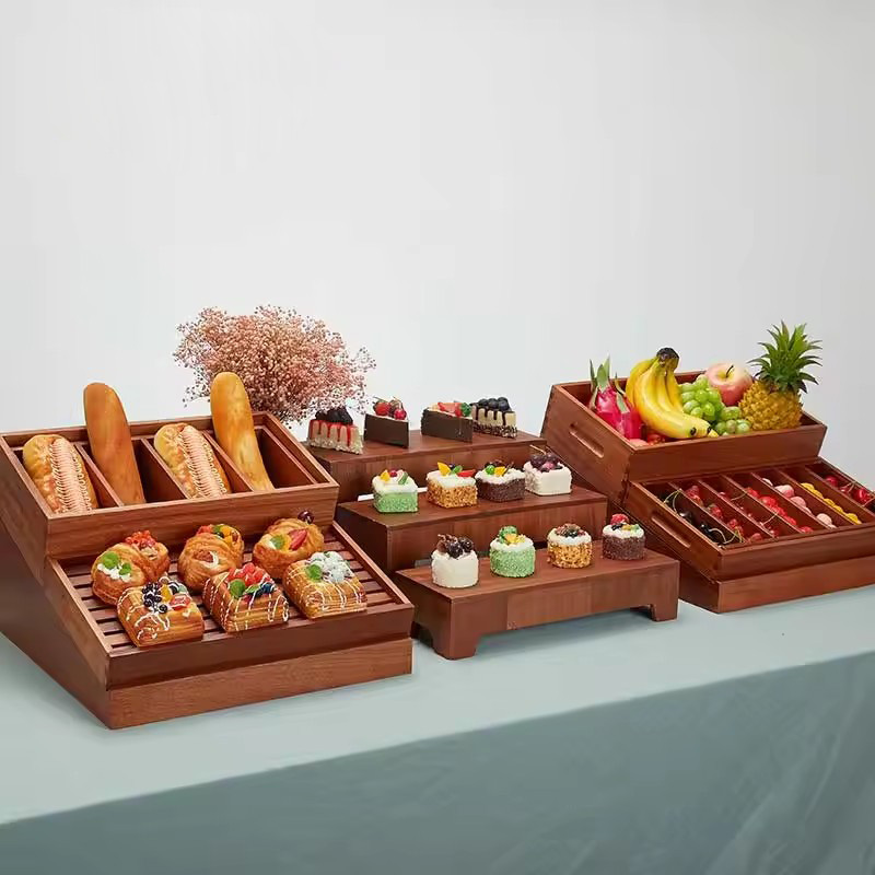 Natural Wooden Buffet Display Set | Modular Food Riser for Hotel & Breakfast 主图