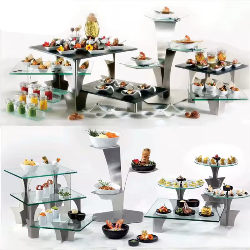 Commercial Stainless Steel & Glass Buffet Display Set | Modern Food Riser for Hotel & Banquet
