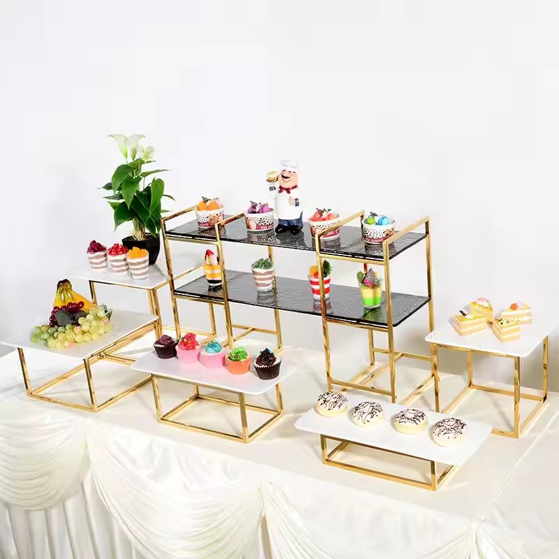 Gold Stainless Steel Dessert Display Stand Set for Wedding Catering & Party