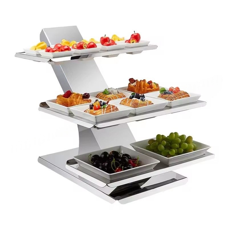 3-Tier Stainless Steel Buffet Riser | Modern Food Display Stand