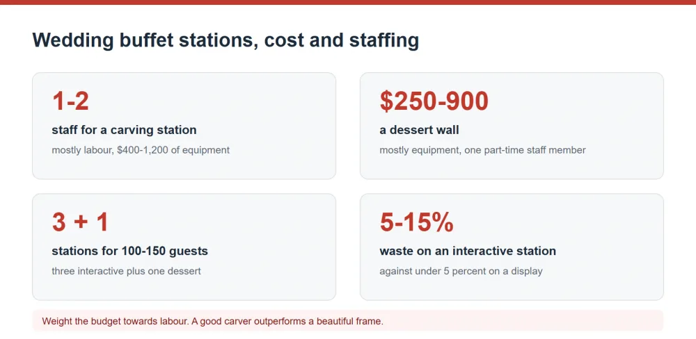Wedding buffet station equipment cost, staffing and throughput comparison