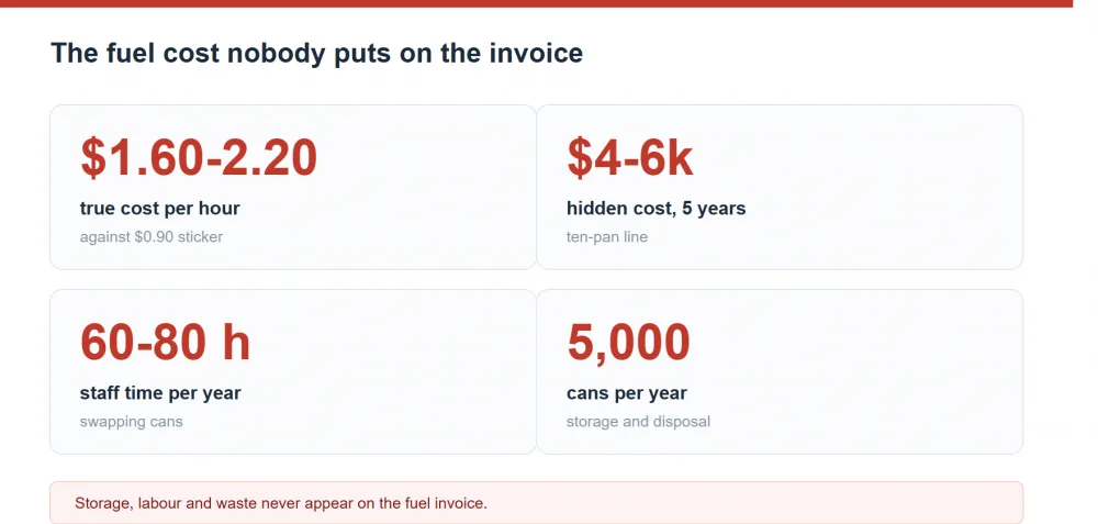 Fuel versus electric over 5 years: fuel cost, electric cost and total cost of ownership