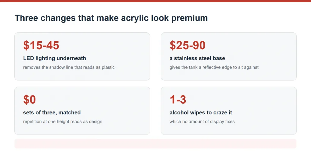 Three changes that make an acrylic dispenser look premium, ranked by cost